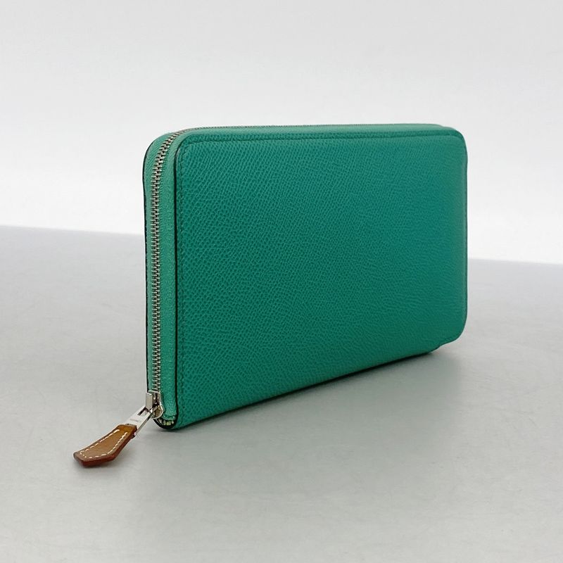 Hermes Long Wallet Azap Long Silk In Vaux Epson Vert Jade Silver Hardware Z