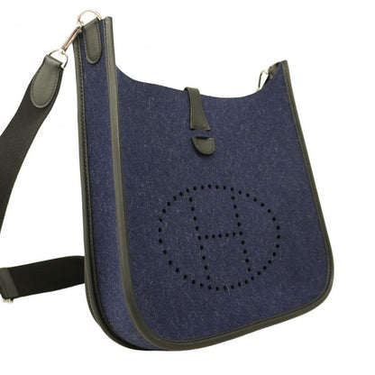 Hermes Shoulder Bag Evelyn 3PM Felt Blue Nuit Silver Hardware Y Engraved Ladies