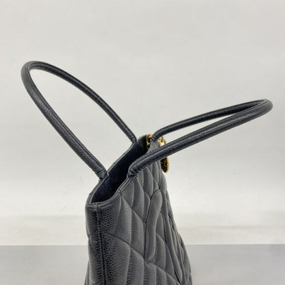 Chanel Tote Bag Reproduction Tote Caviar Skin Black Gold Hardware Women's