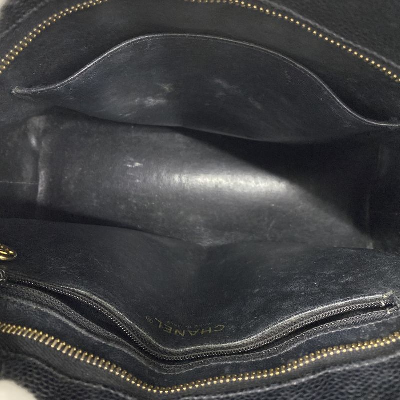 Chanel Tote Bag Reproduction Tote Caviar Skin Black Gold Hardware Women's