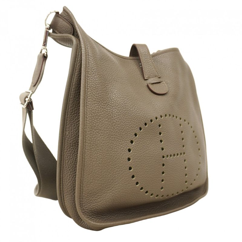 Hermes Shoulder Bag Evelyn 3GM Taurillon Clemence Taupe Silver Hardware □Q