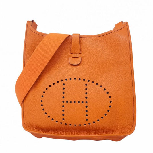 Hermes Shoulder Bag Evelyn 3GM Taurillon Clemence Orange Silver Hardware □J