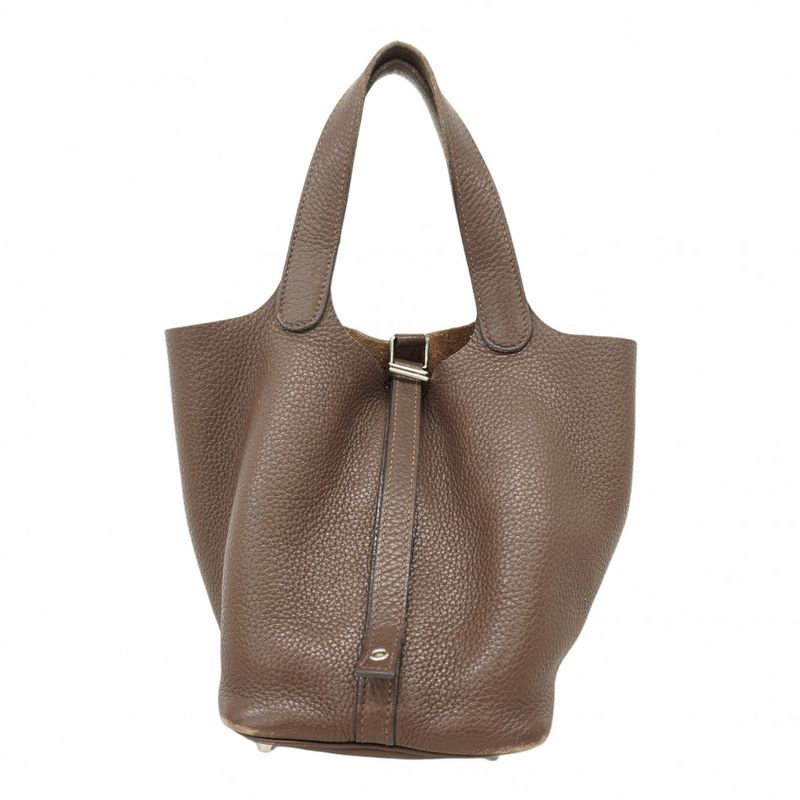 Hermes Handbag Picotin Lock PM Taurillon Clemence Havana Silver Hardware □O