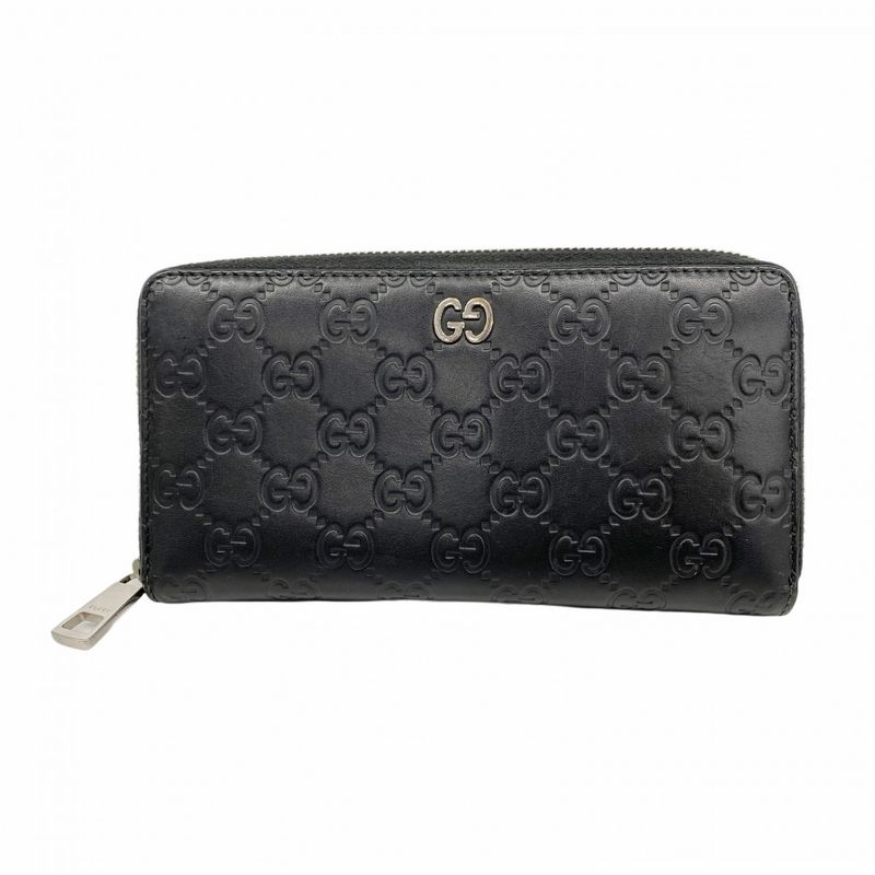 Gucci Long Wallet Guccissima 473928 Leather Black Silver Hardware Women's