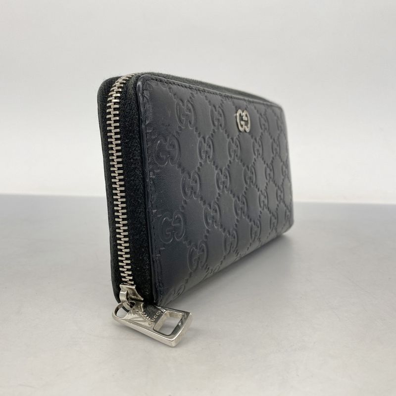 Gucci Long Wallet Guccissima 473928 Leather Black Silver Hardware Women's