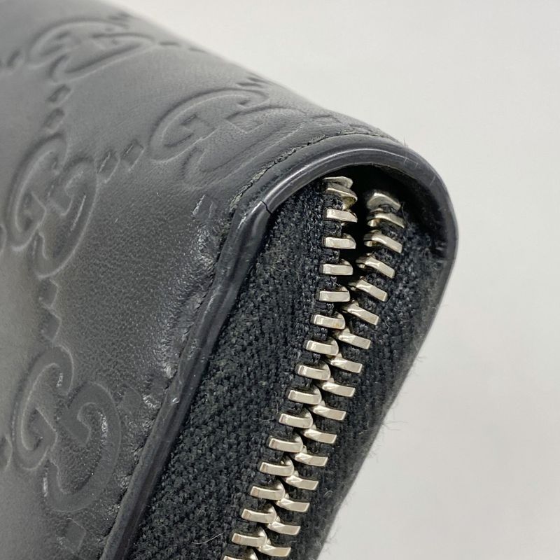 Gucci Long Wallet Guccissima 473928 Leather Black Silver Hardware Women's