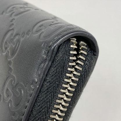 Gucci Long Wallet Guccissima 473928 Leather Black Silver Hardware Women's
