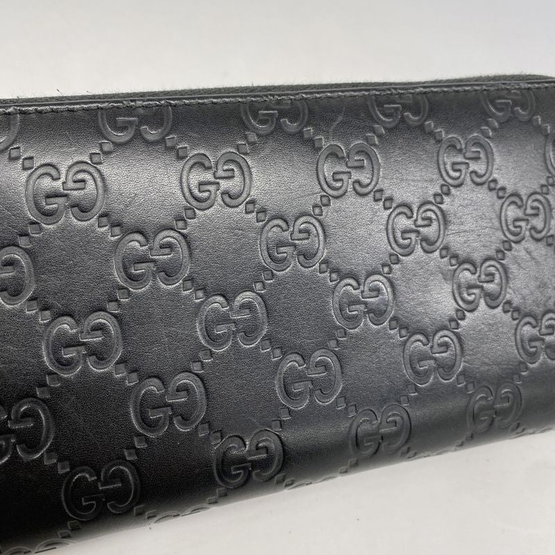 Gucci Long Wallet Guccissima 473928 Leather Black Silver Hardware Women's