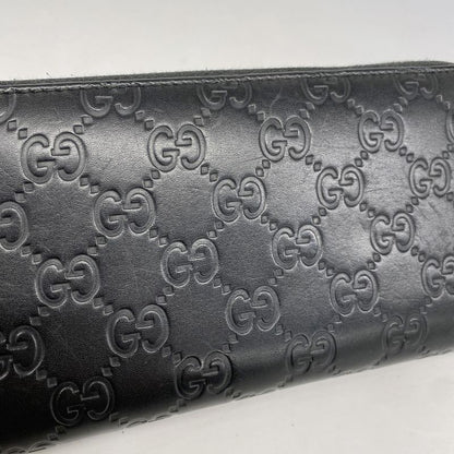Gucci Long Wallet Guccissima 473928 Leather Black Silver Hardware Women's