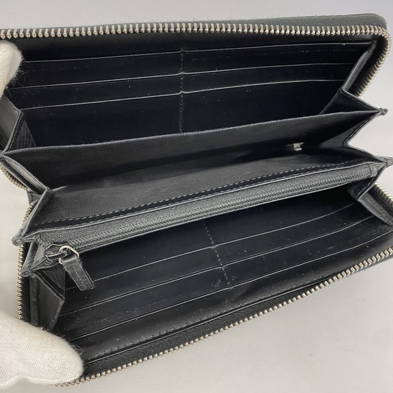 Gucci Long Wallet Guccissima 473928 Leather Black Silver Hardware Women's