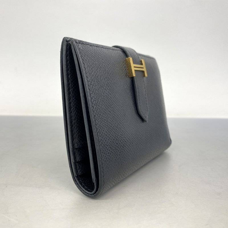 Hermes Wallet Bearn Compact Vaux Epson Black Gold Hardware D Engraved Ladies