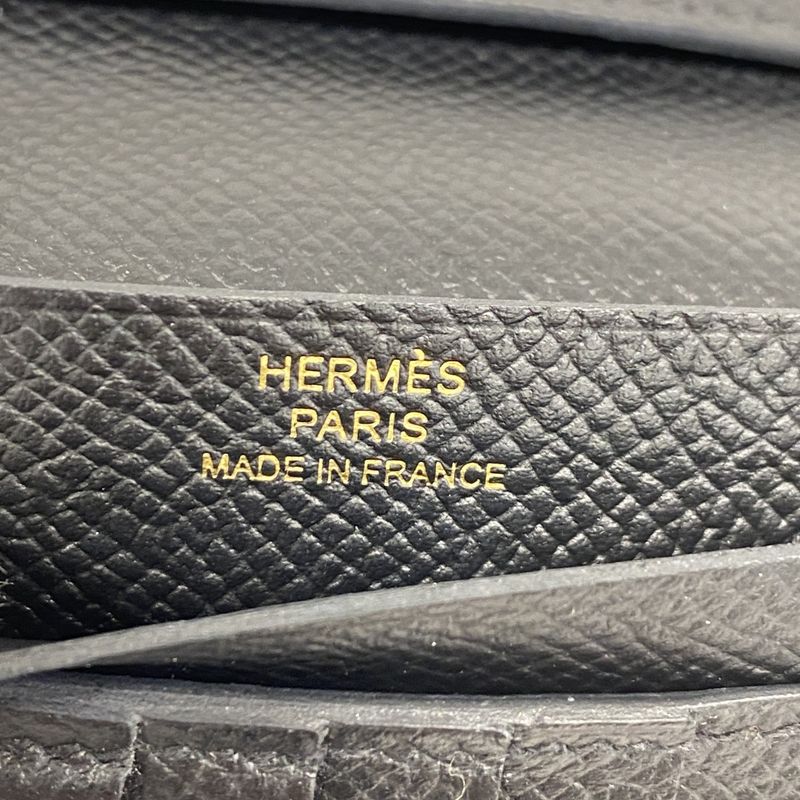 Hermes Wallet Bearn Compact Vaux Epson Black Gold Hardware D Engraved Ladies