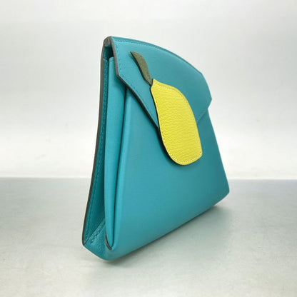 Hermes Pouch Tutti Frutti Swift Blue Paon Lime Silver Hardware X Engraved Ladies