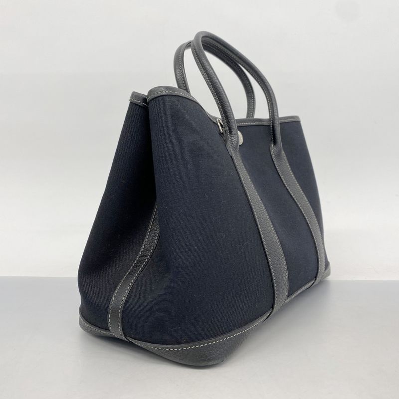 Hermes Tote Bag Garden Party TPM Toile Officier Black Silver Hardware □H