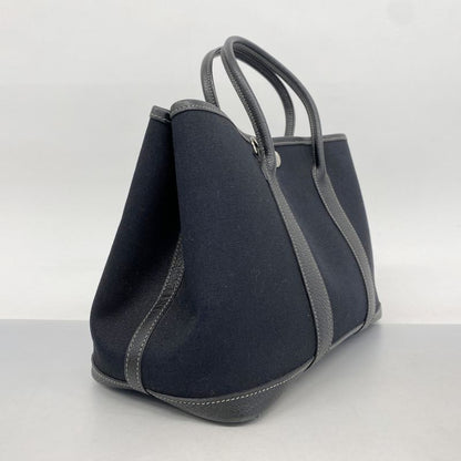 Hermes Tote Bag Garden Party TPM Toile Officier Black Silver Hardware □H