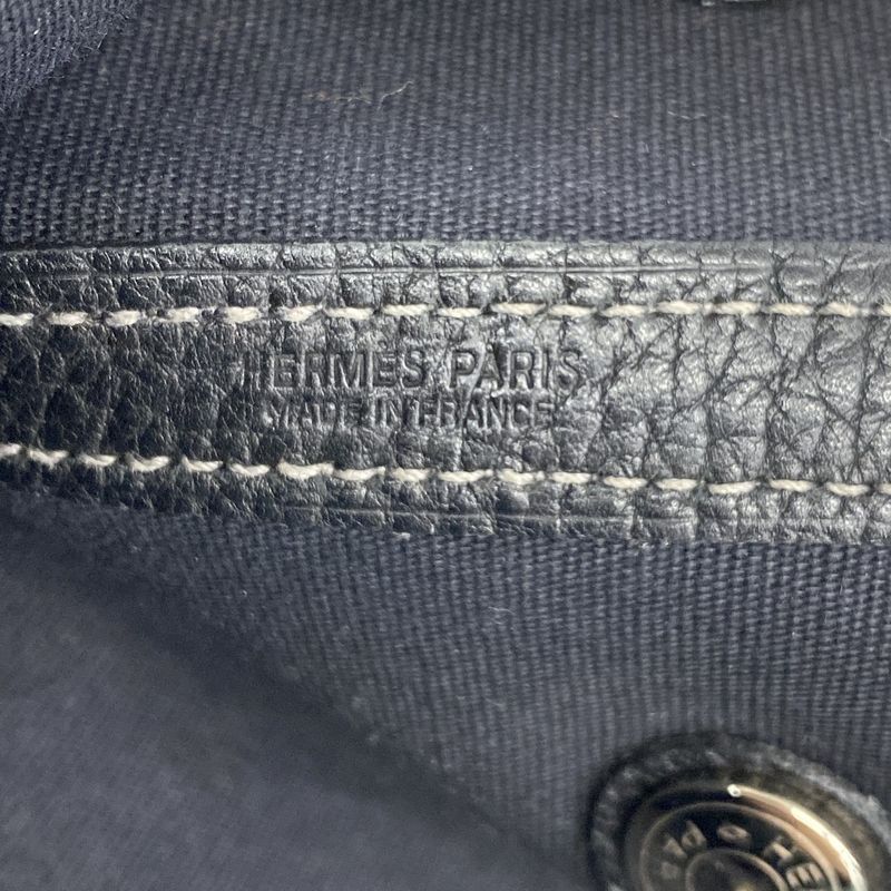 Hermes Tote Bag Garden Party TPM Toile Officier Black Silver Hardware □H