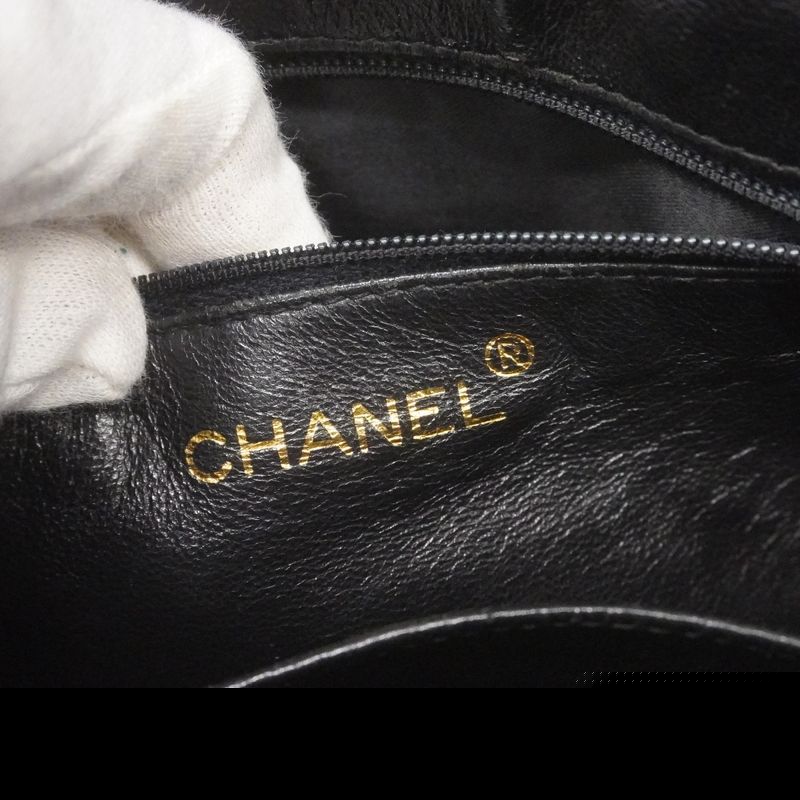 Chanel Shoulder Bag Lambskin Black White Gold Hardware Women's