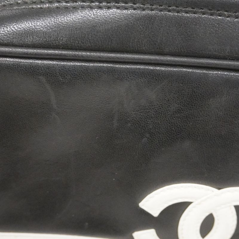 Chanel Shoulder Bag Lambskin Black White Gold Hardware Women's