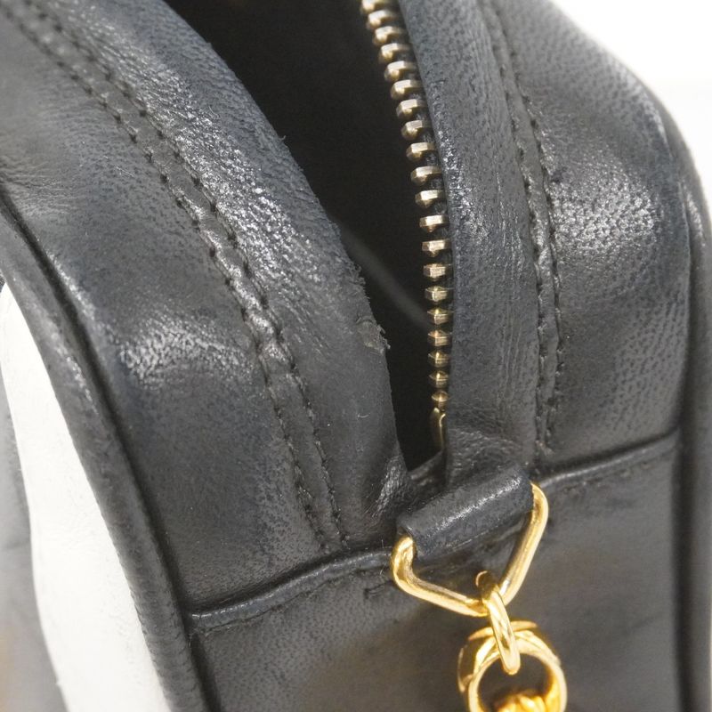 Chanel Shoulder Bag Lambskin Black White Gold Hardware Women's