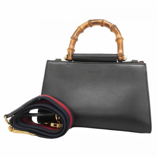 Gucci Handbag Bamboo 470271 Leather Black Red Gold Hardware 2way Bag Ladies
