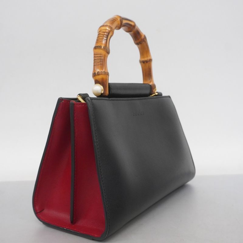 Gucci Handbag Bamboo 470271 Leather Black Red Gold Hardware 2way Bag Ladies