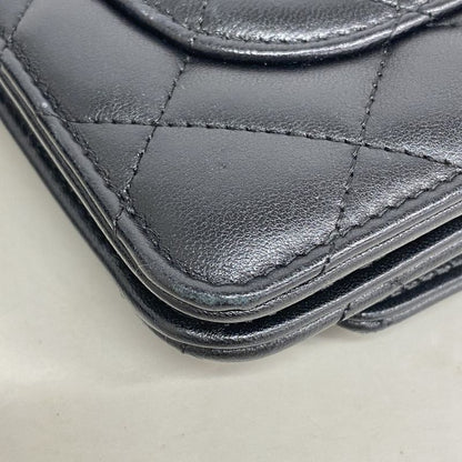 Chanel Shoulder Wallet Matelasse Lambskin Black Silver Hardware Women's