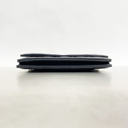Chanel Shoulder Wallet Matelasse Lambskin Black Silver Hardware Women's