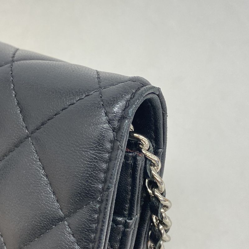 Chanel Shoulder Wallet Matelasse Lambskin Black Silver Hardware Women's