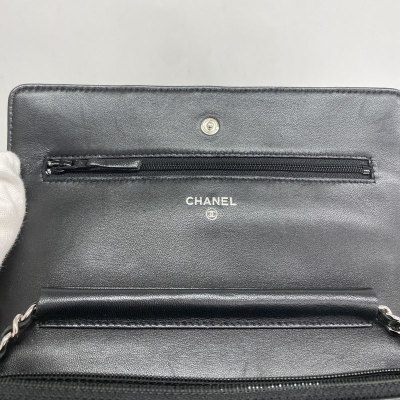 Chanel Shoulder Wallet Matelasse Lambskin Black Silver Hardware Women's