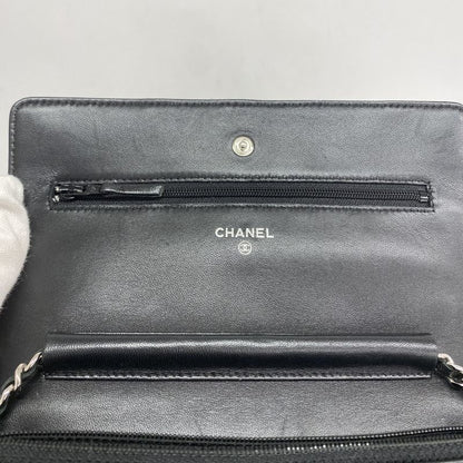 Chanel Shoulder Wallet Matelasse Lambskin Black Silver Hardware Women's