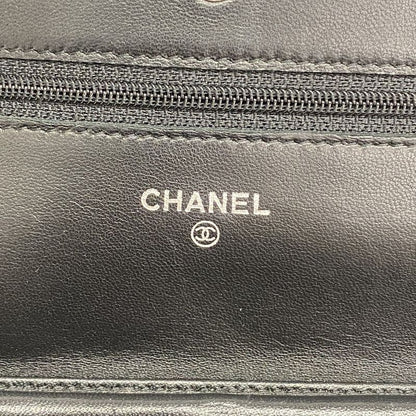 Chanel Shoulder Wallet Matelasse Lambskin Black Silver Hardware Women's