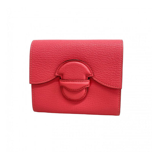 Hermes Wallet Portfolio Chevre Misor Rose Silver Hardware D Engraved Ladies