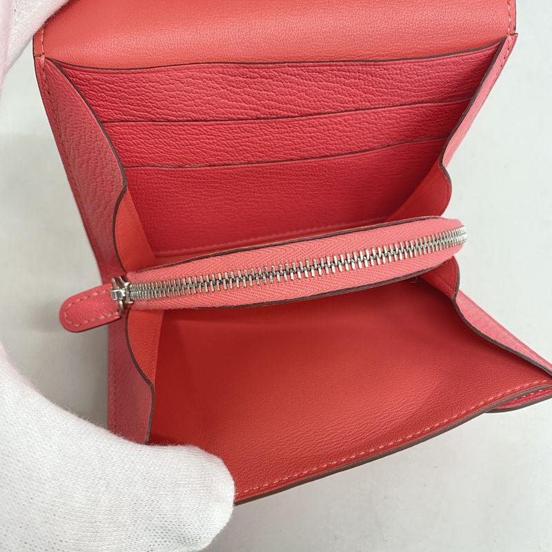 Hermes Wallet Portfolio Chevre Misor Rose Silver Hardware D Engraved Ladies