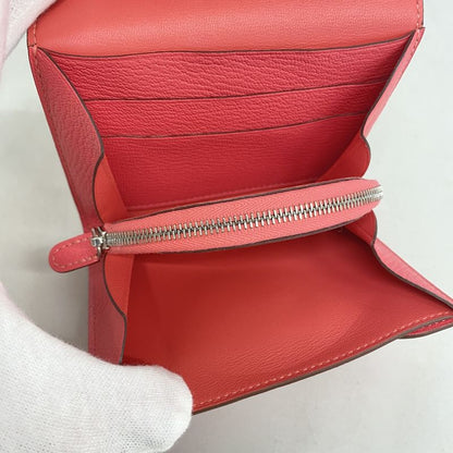 Hermes Wallet Portfolio Chevre Misor Rose Silver Hardware D Engraved Ladies