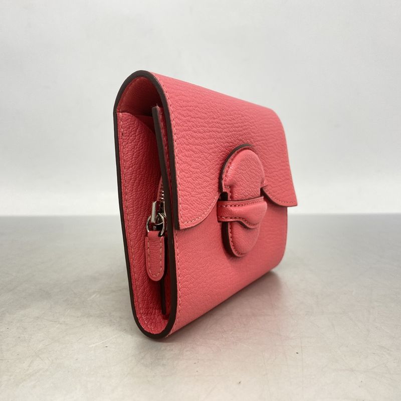 Hermes Wallet Portfolio Chevre Misor Rose Silver Hardware D Engraved Ladies