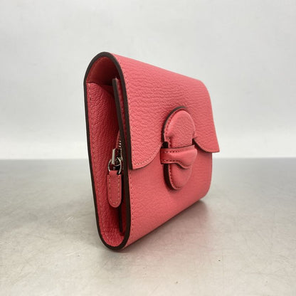 Hermes Wallet Portfolio Chevre Misor Rose Silver Hardware D Engraved Ladies