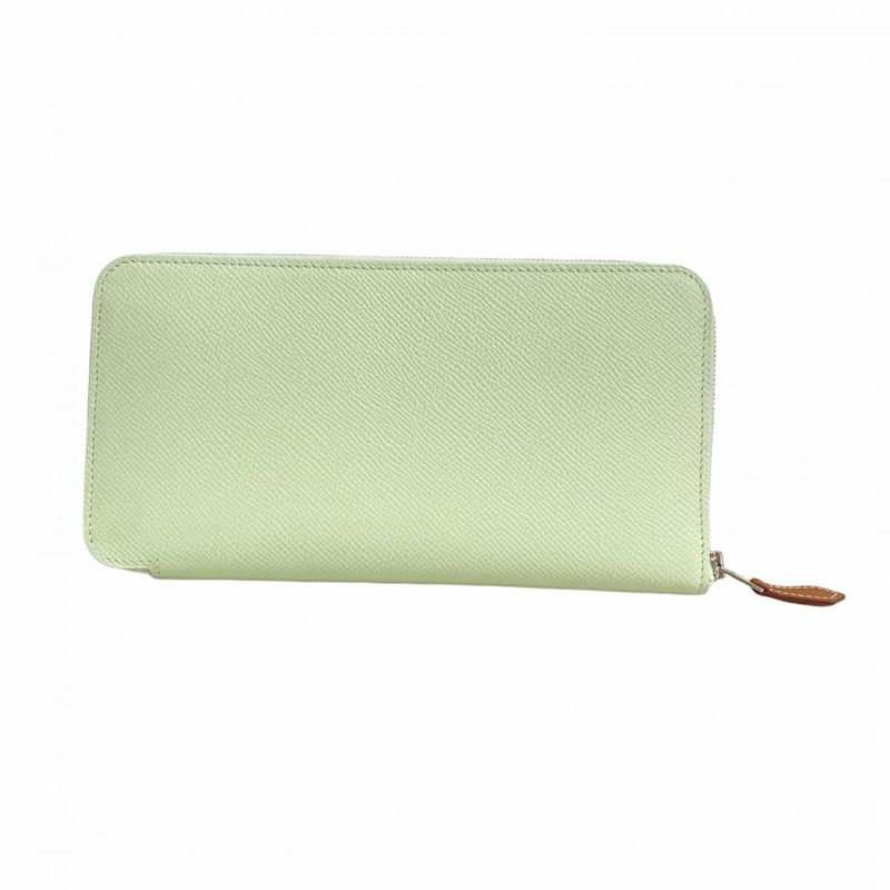 Hermes Long Wallet Azap Long Silk-in Vaux Epson Vert Peppermint Silver Hardware