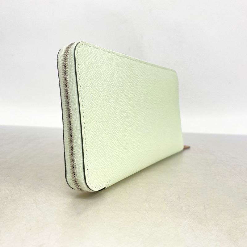 Hermes Long Wallet Azap Long Silk-in Vaux Epson Vert Peppermint Silver Hardware