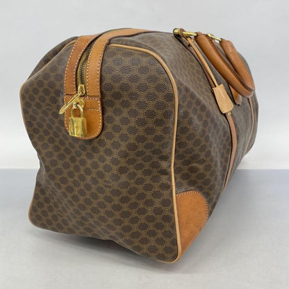 Celine Boston Bag Macadam PVC Brown Gold Hardware Women's