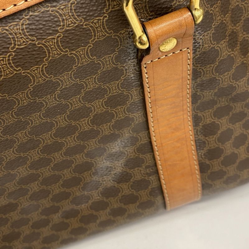 Celine Boston Bag Macadam PVC Brown Gold Hardware Women's