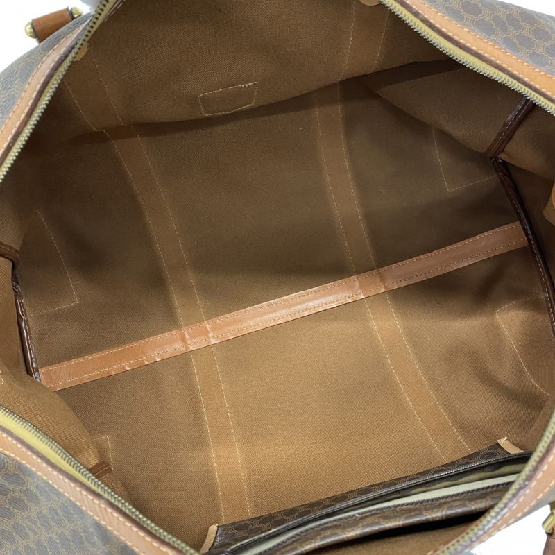 Celine Boston Bag Macadam PVC Brown Gold Hardware Women's