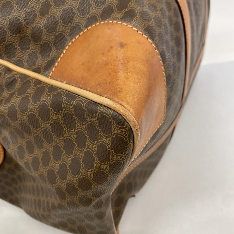 Celine Boston Bag Macadam PVC Brown Gold Hardware Women's