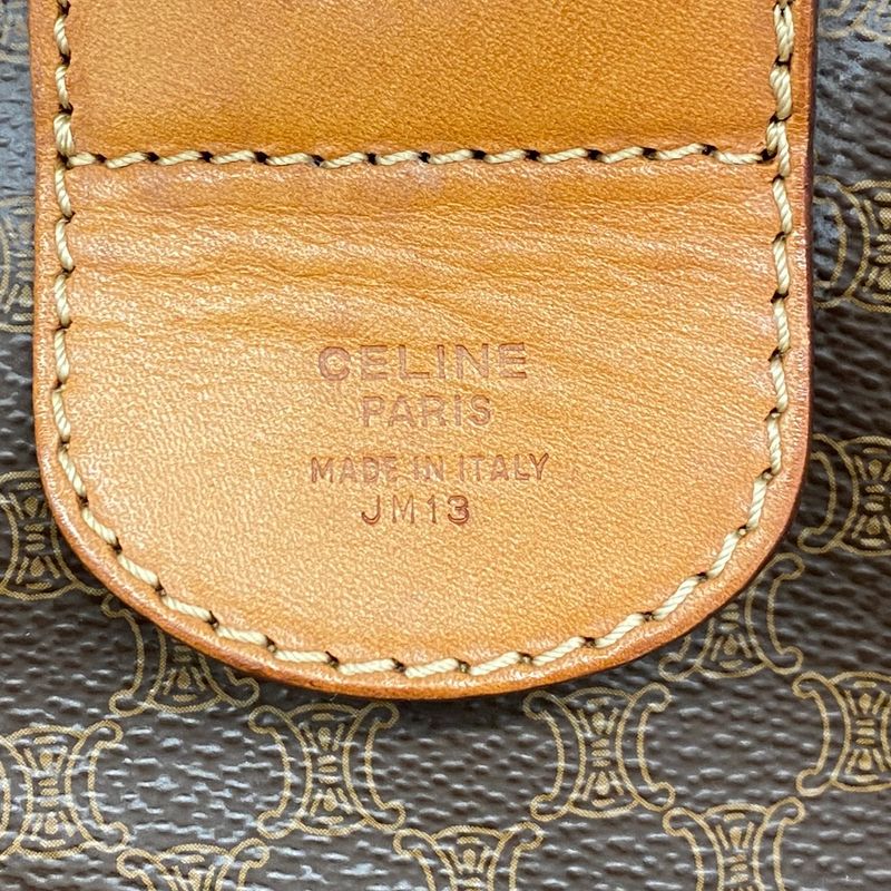 Celine Boston Bag Macadam PVC Brown Gold Hardware Women's