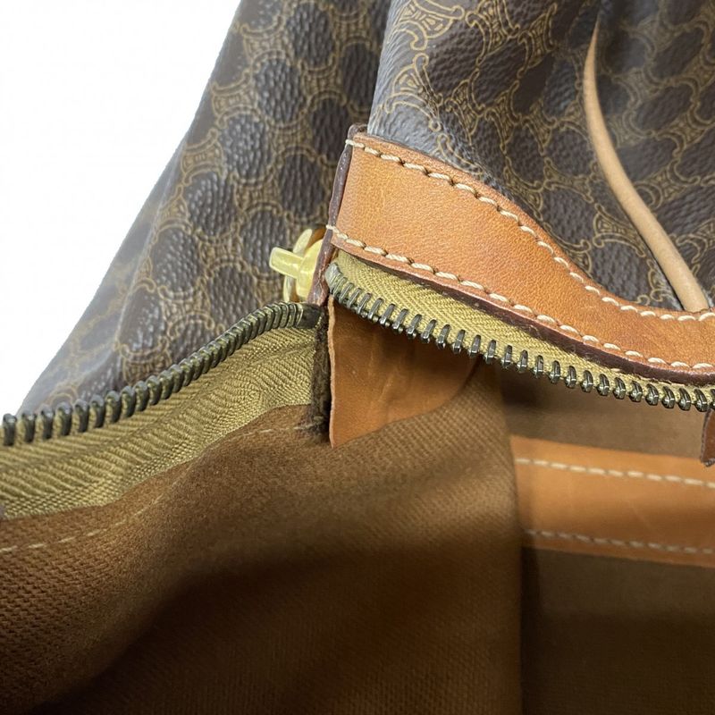 Celine Boston Bag Macadam PVC Brown Gold Hardware Women's