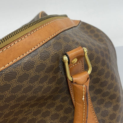 Celine Boston Bag Macadam PVC Brown Gold Hardware Women's