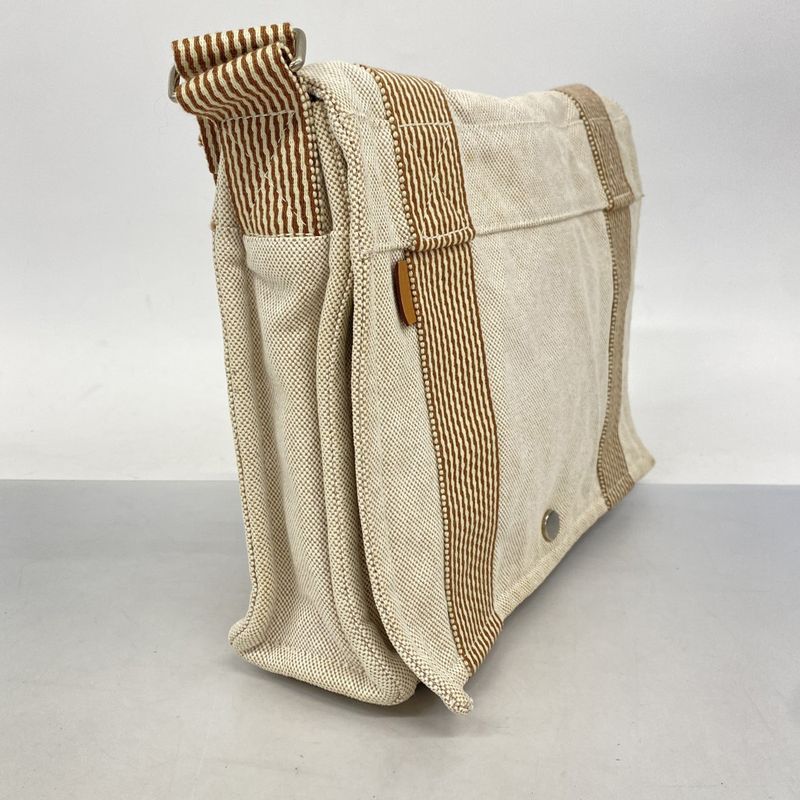 Hermes Shoulder Bag New Fourre Tout Basas PM Canvas Beige Brown Silver Hardware