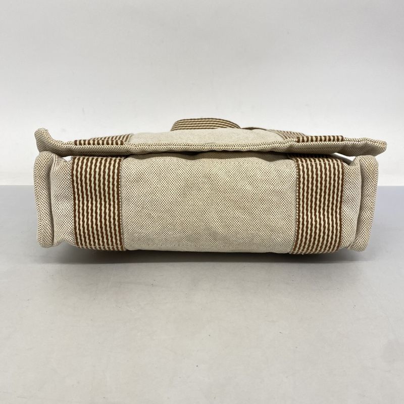 Hermes Shoulder Bag New Fourre Tout Basas PM Canvas Beige Brown Silver Hardware