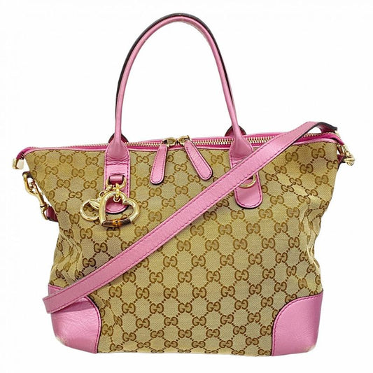 Gucci Tote Bag GG Canvas 269957 Canvas Brown Pink Chien Pan Gold Hardware 2way