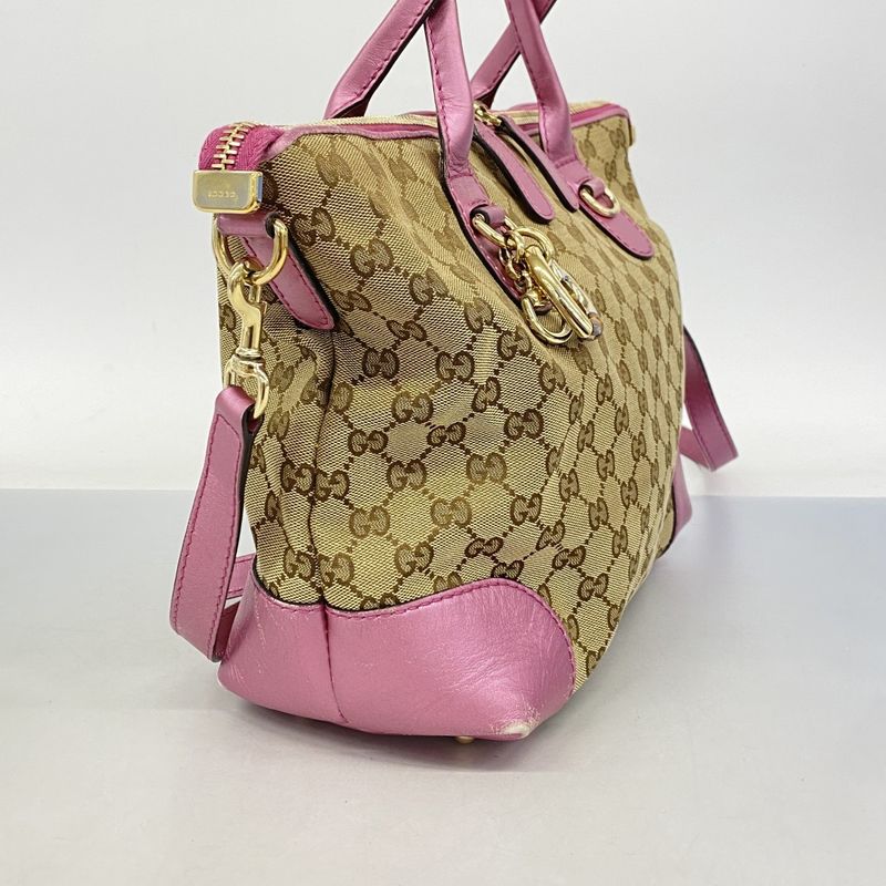 Gucci Tote Bag GG Canvas 269957 Canvas Brown Pink Chien Pan Gold Hardware 2way