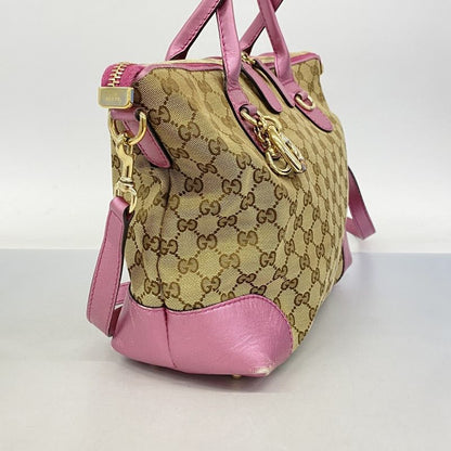 Gucci Tote Bag GG Canvas 269957 Canvas Brown Pink Chien Pan Gold Hardware 2way